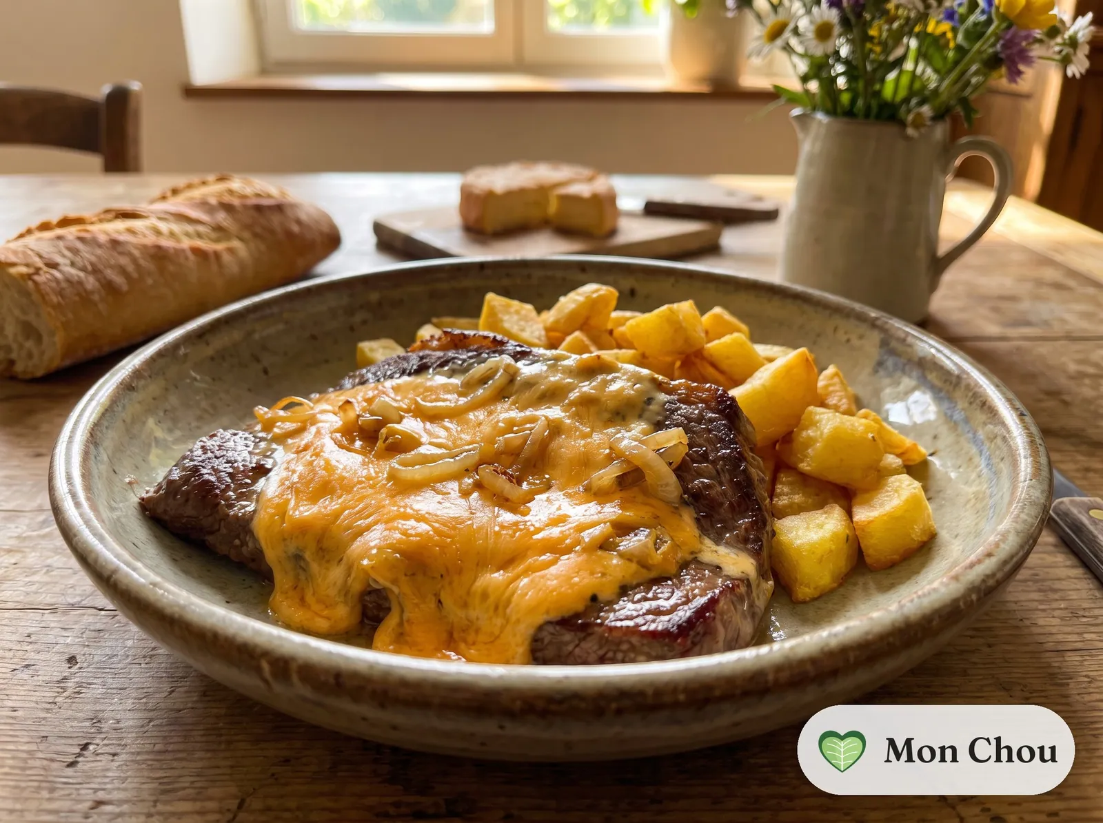 Bavette mit Maroilles Sauce und Pommes