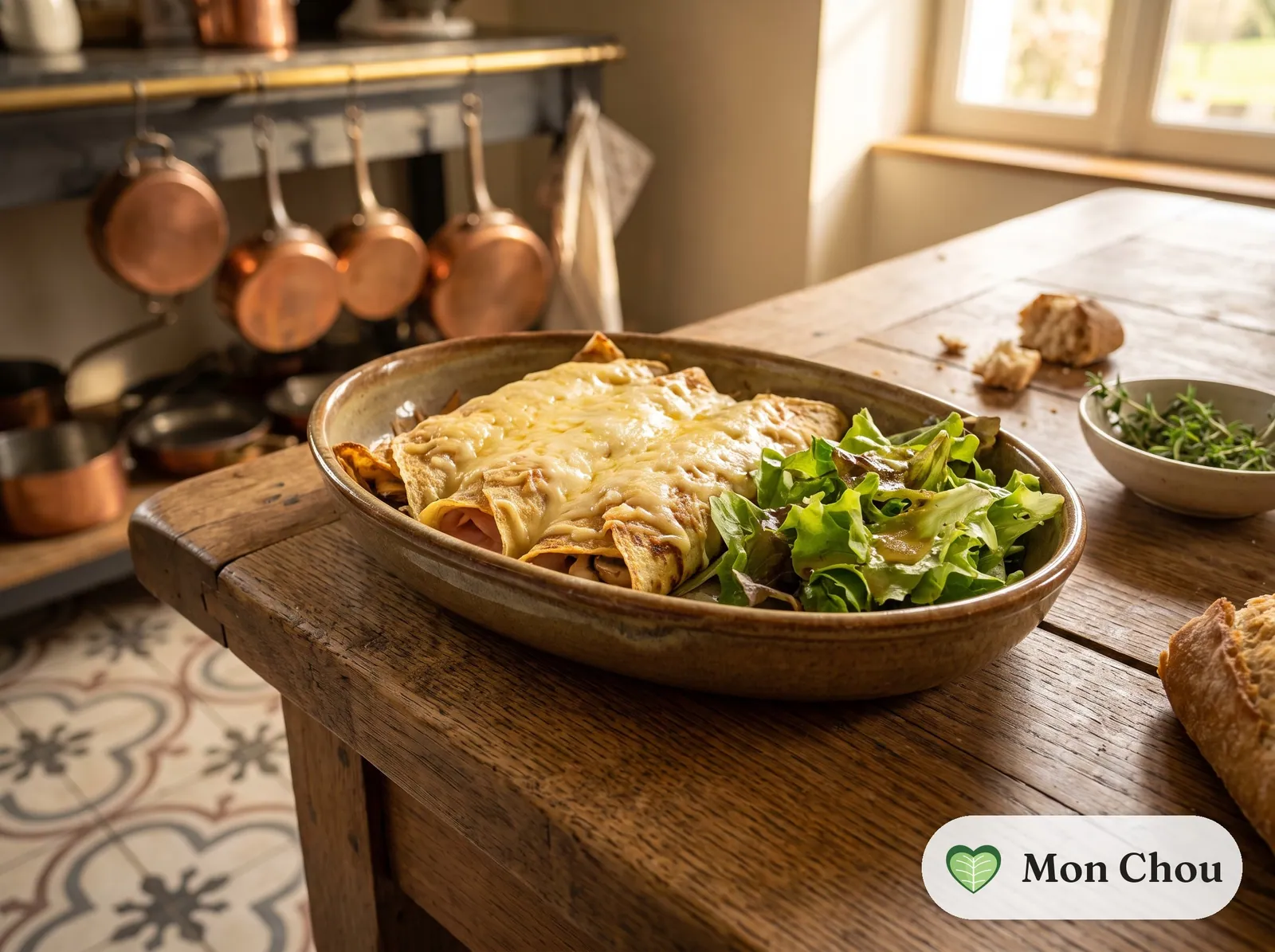 Ficelles picardes et salade verte