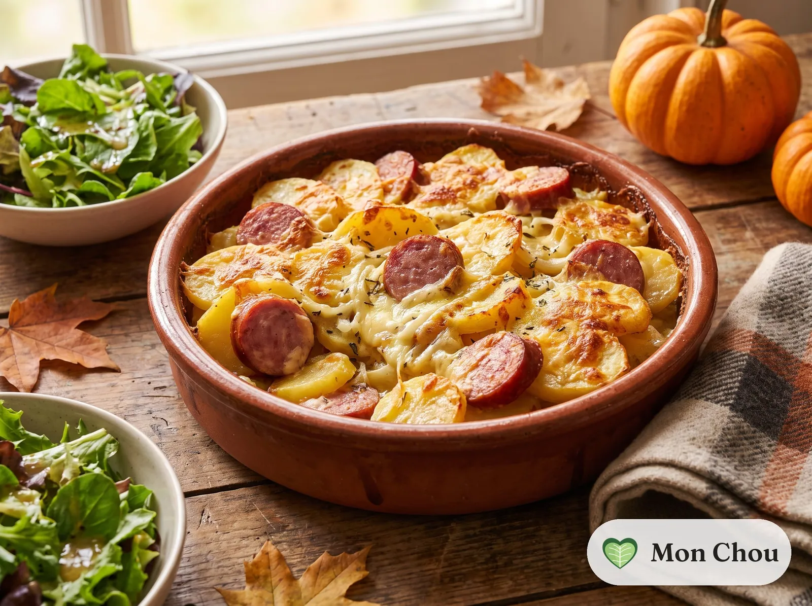 Gratin de pommes de terre à la cancoillotte et saucisse de Montbéliard