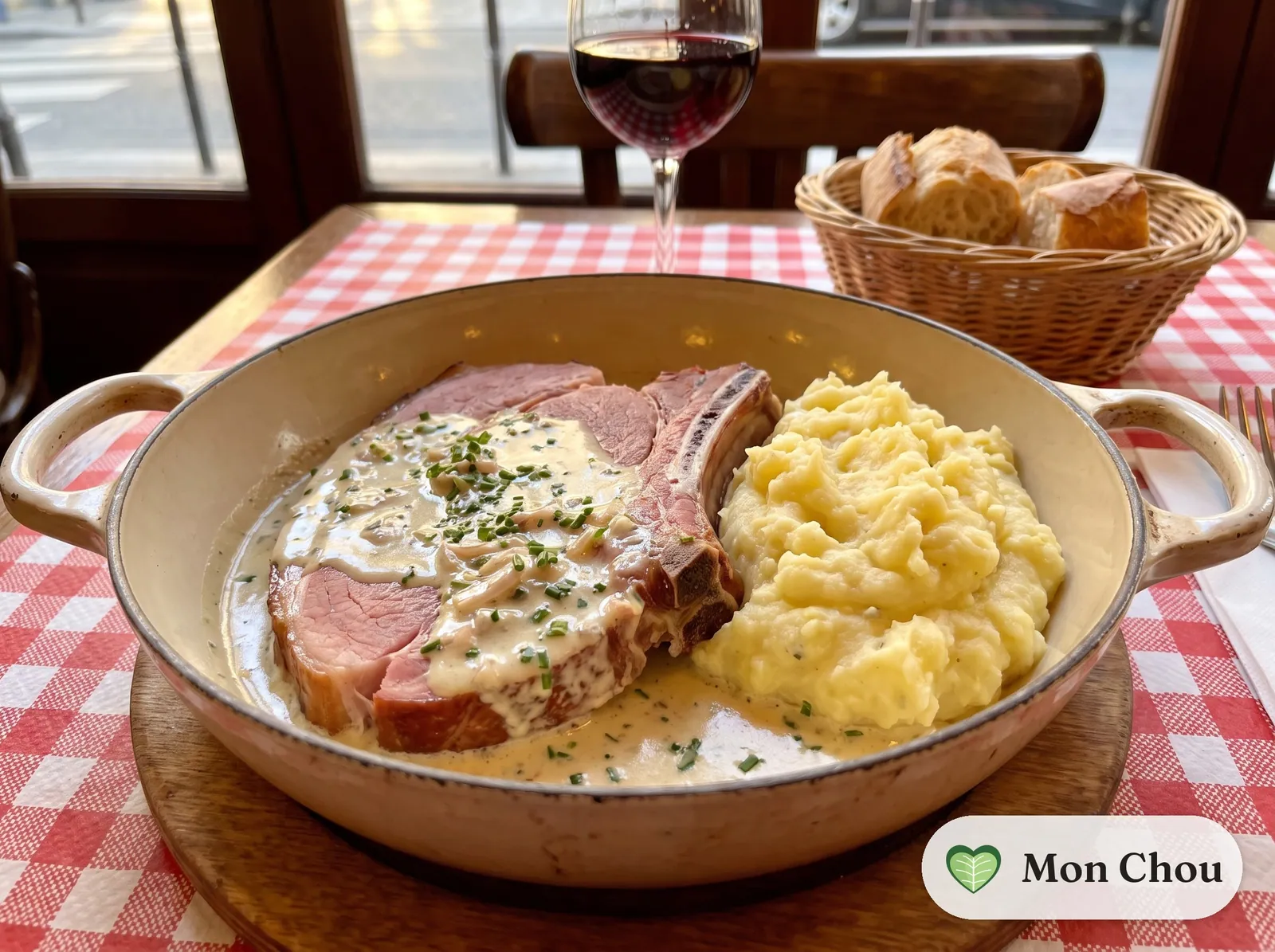 Ham in Chablis sauce with mashed potatoes