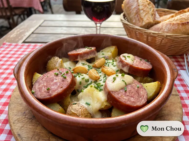 Saucisse de Morteau, pommes de terre et cancoillotte