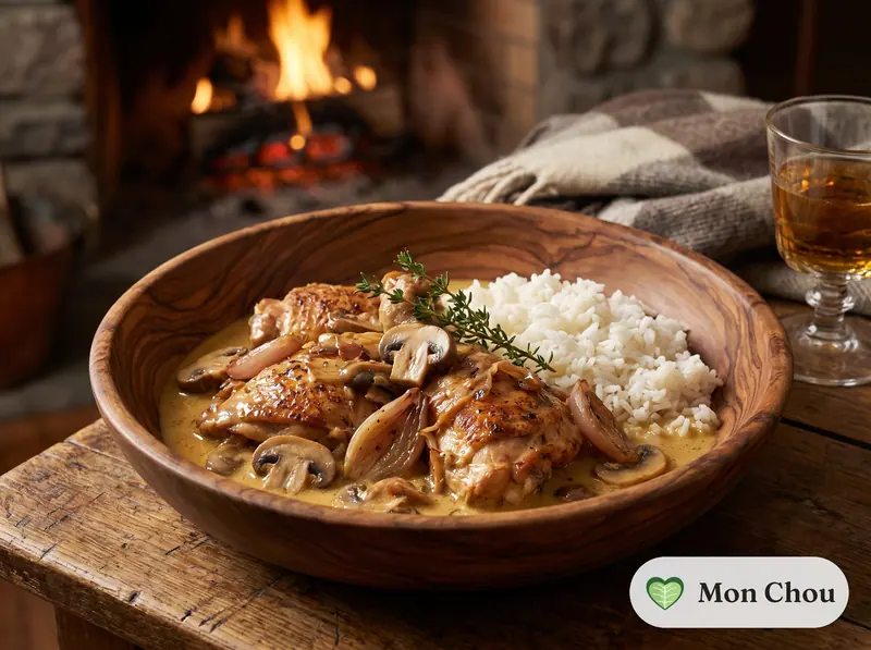 Poulet au champagne et riz