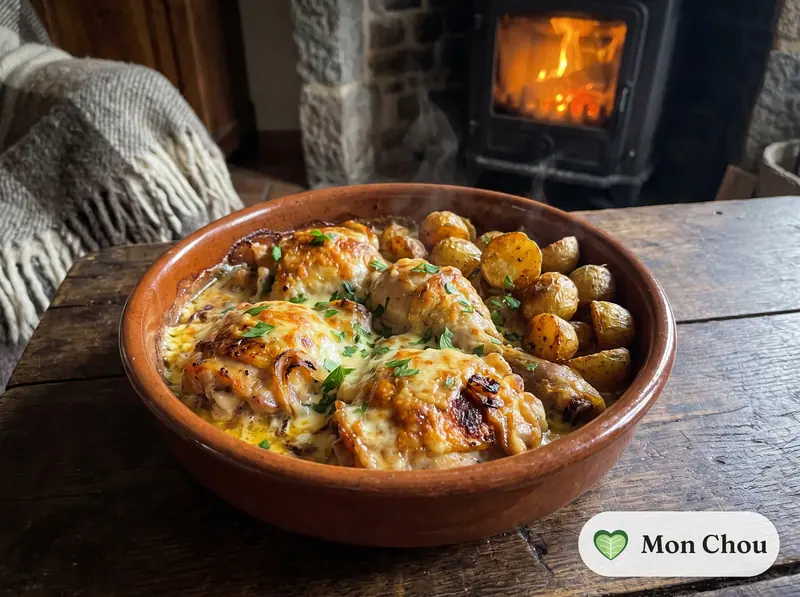Poulet au maroilles et pommes de terre rissolées