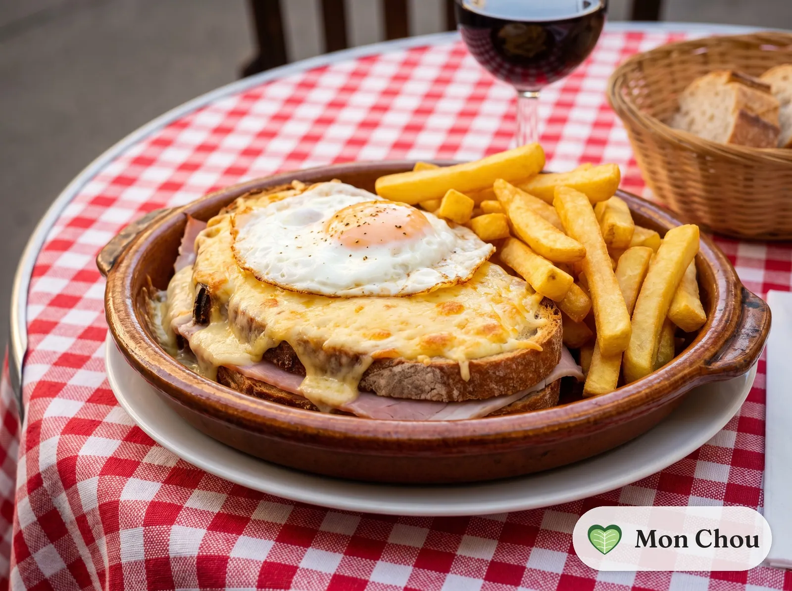 Welsh Rarebit mit Schinken und Pommes