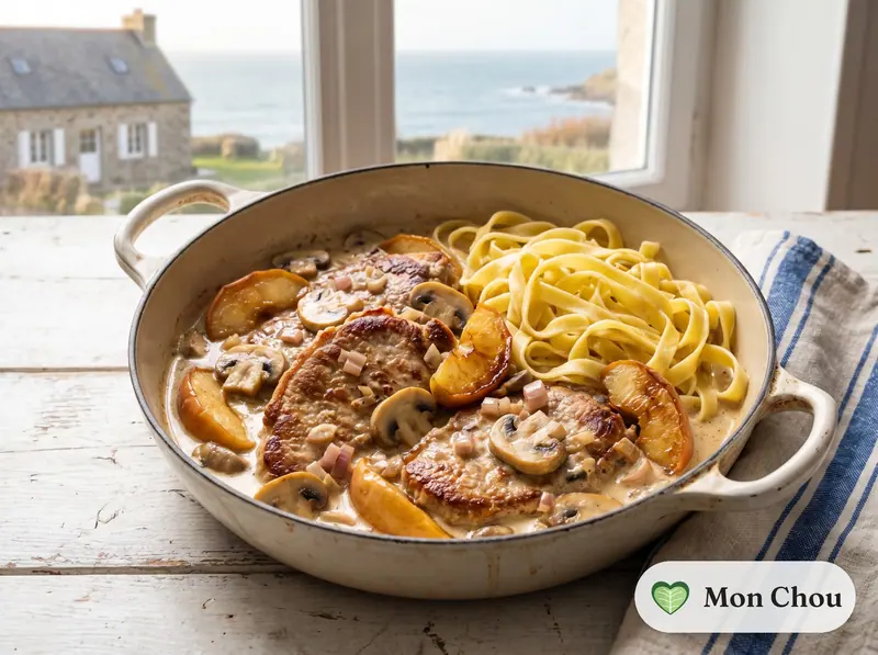 Escalopes de veau à la normande et tagliatelles