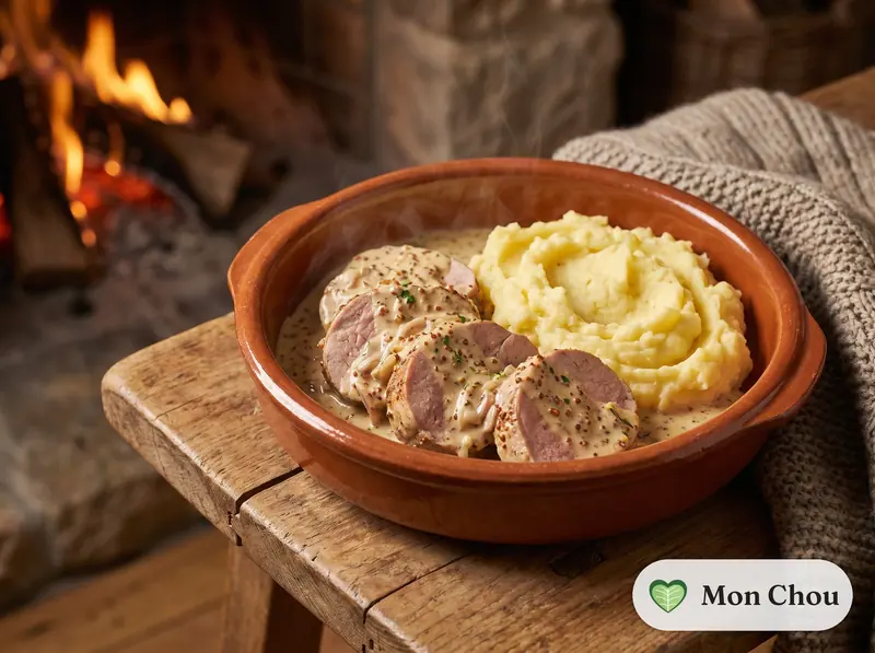 Pork tenderloin with Meaux mustard sauce and mashed potatoes