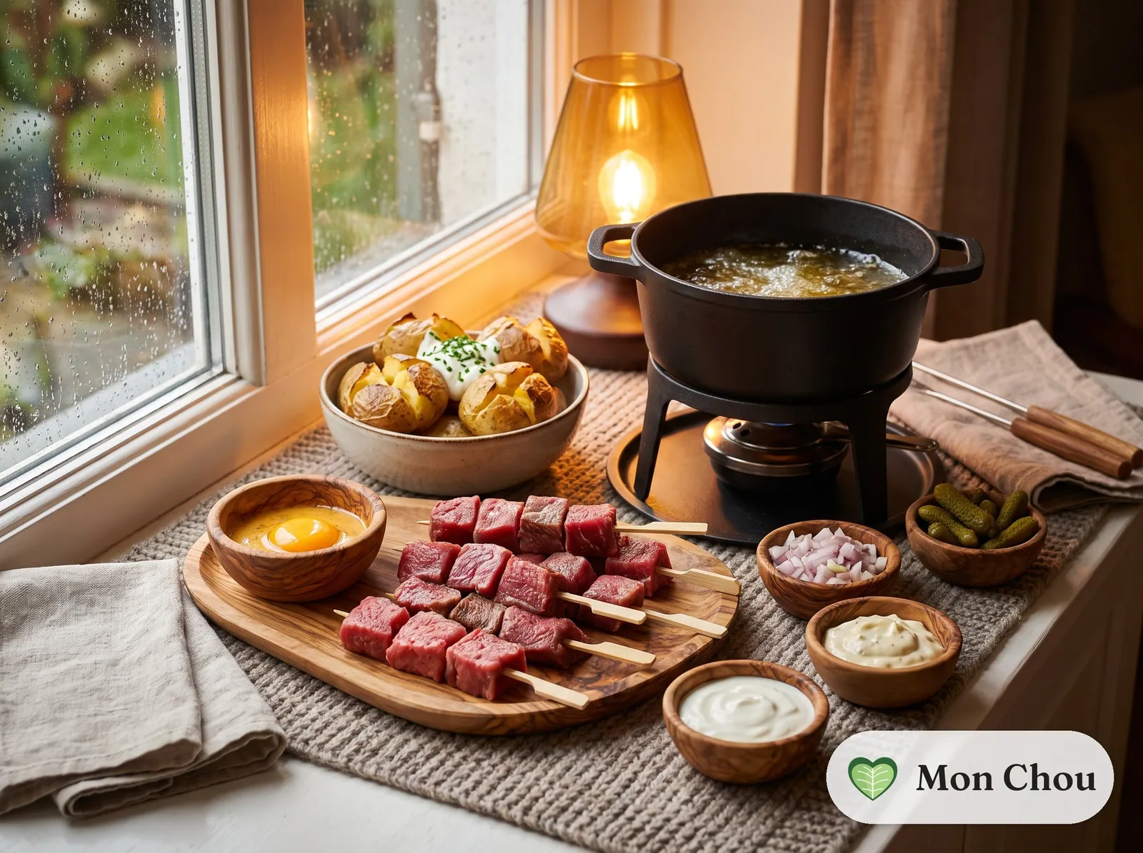 Fondue bourguignonne et pommes de terre au four