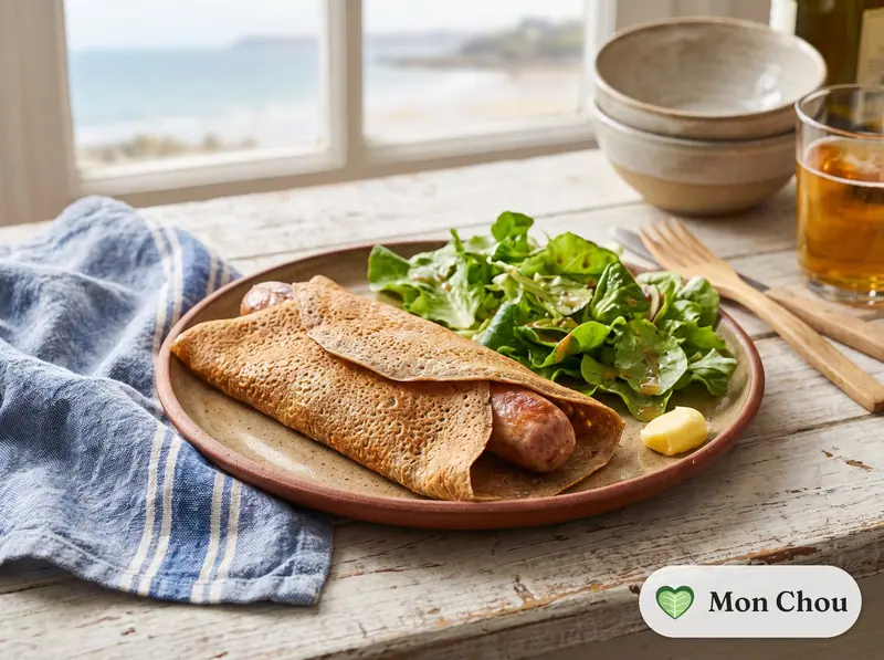 Galette-saucisse et salade verte