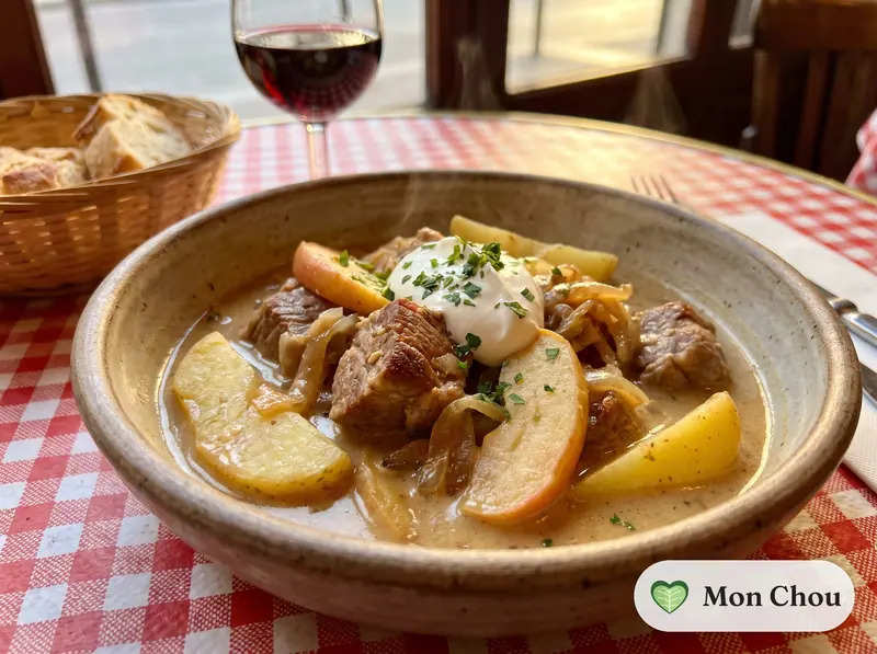 Sauté de porc à la normande et pommes vapeur