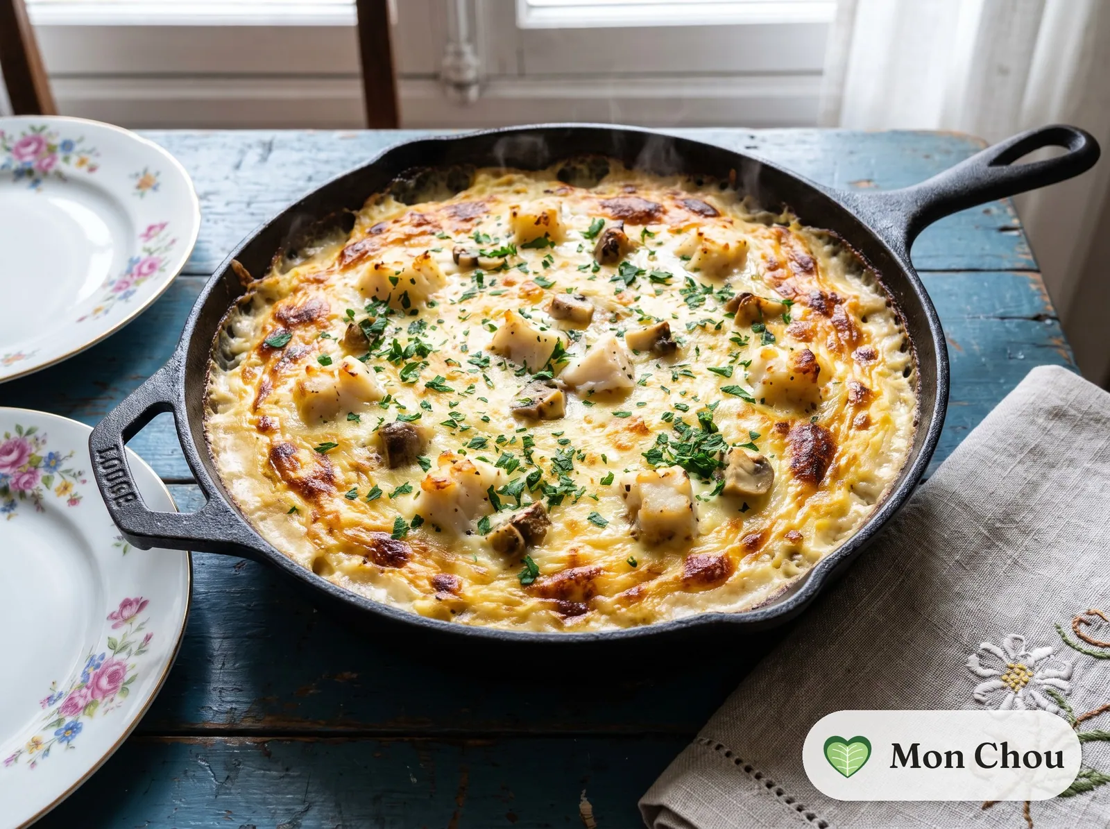 Coquilles de poisson gratinées et purée