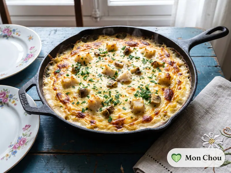 Coquilles de poisson gratinées et purée