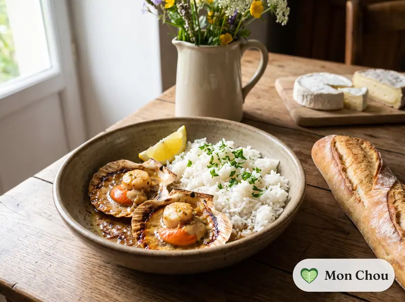 Coquilles Saint-Jacques à la bretonne et riz