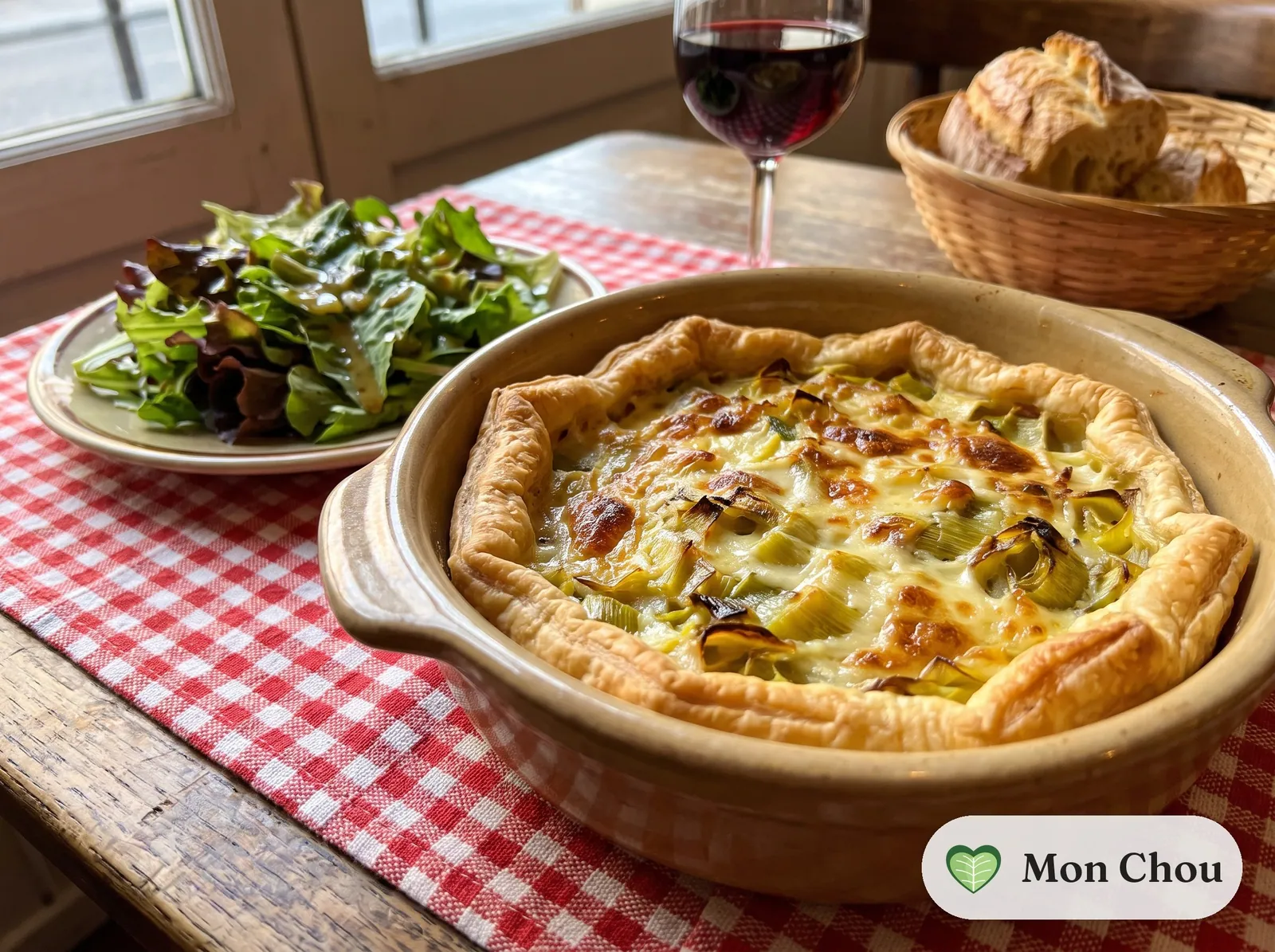 Flamiche aux poireaux et salade verte