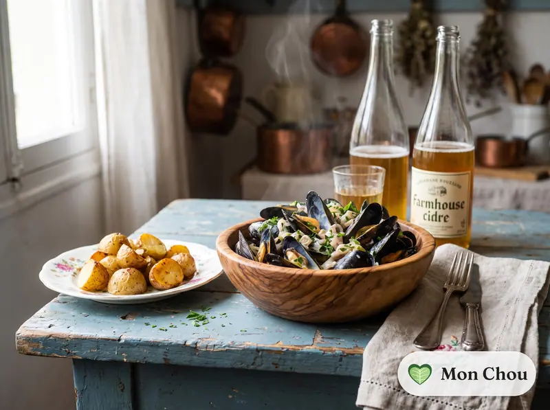 Moules à la normande et pommes de terre