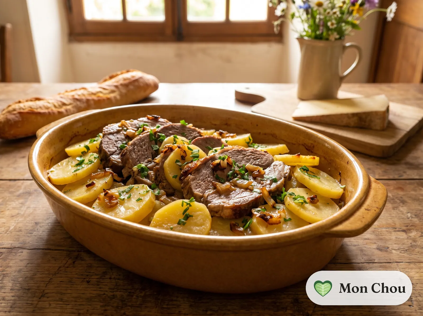 Poitrine de veau farcie et pommes boulangères
