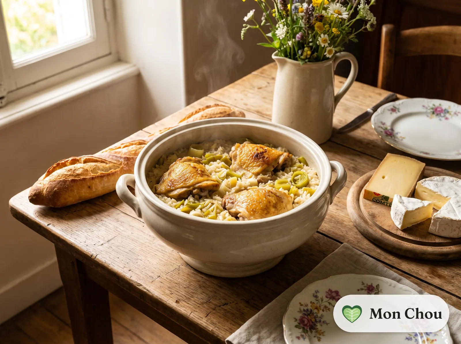 Poulet aux poireaux et riz