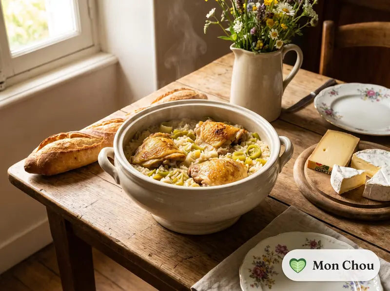 Poulet aux poireaux et riz