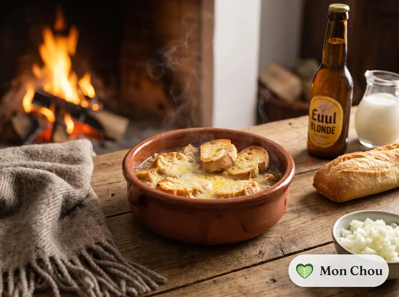 Soupe à la bière et croûtons au fromage