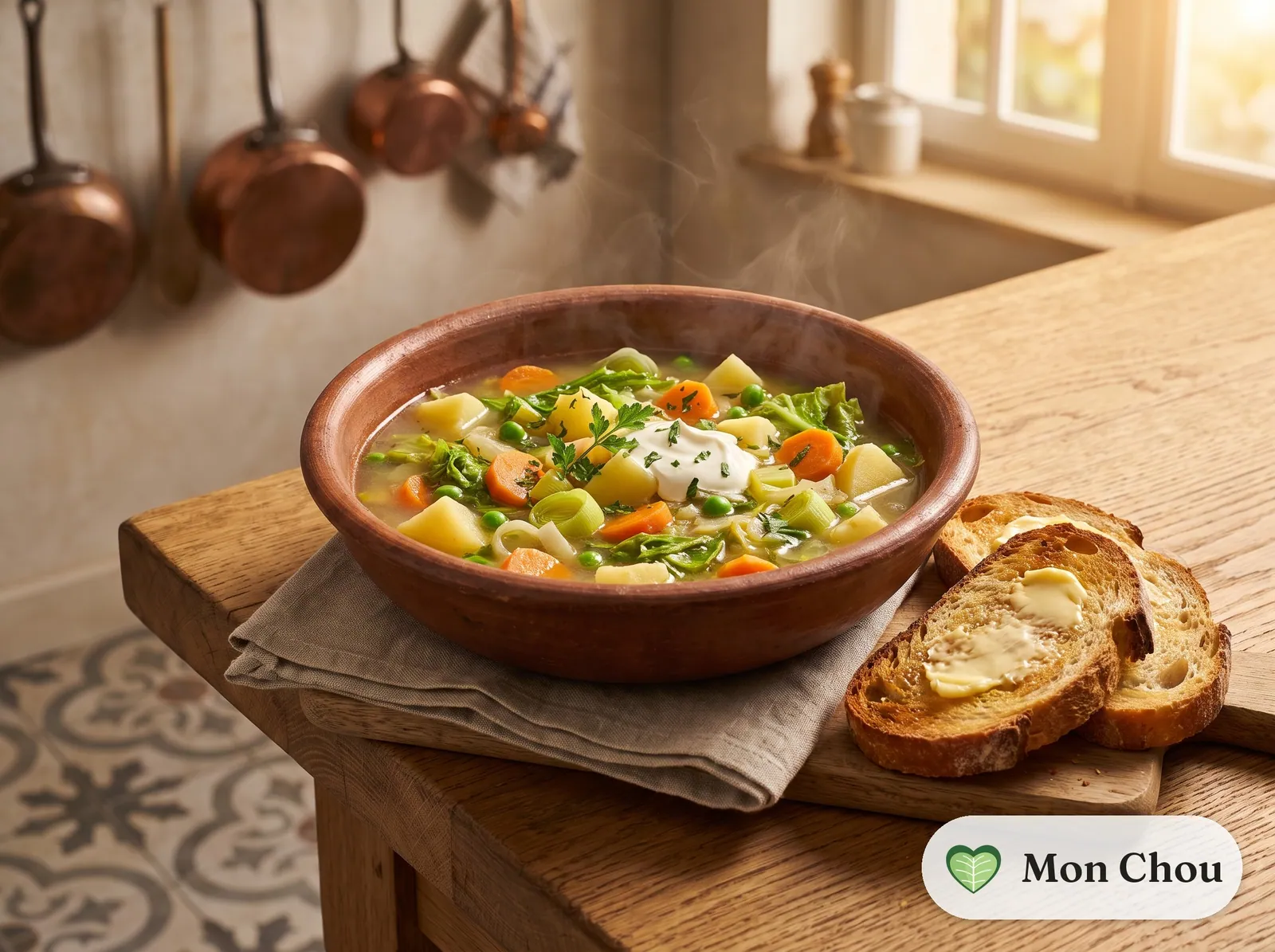 Hortillonnages Gemüsesuppe mit Butterbroten
