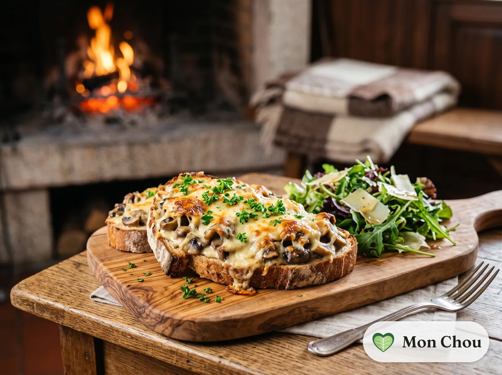 Croûte comtoise aux champignons et salade
