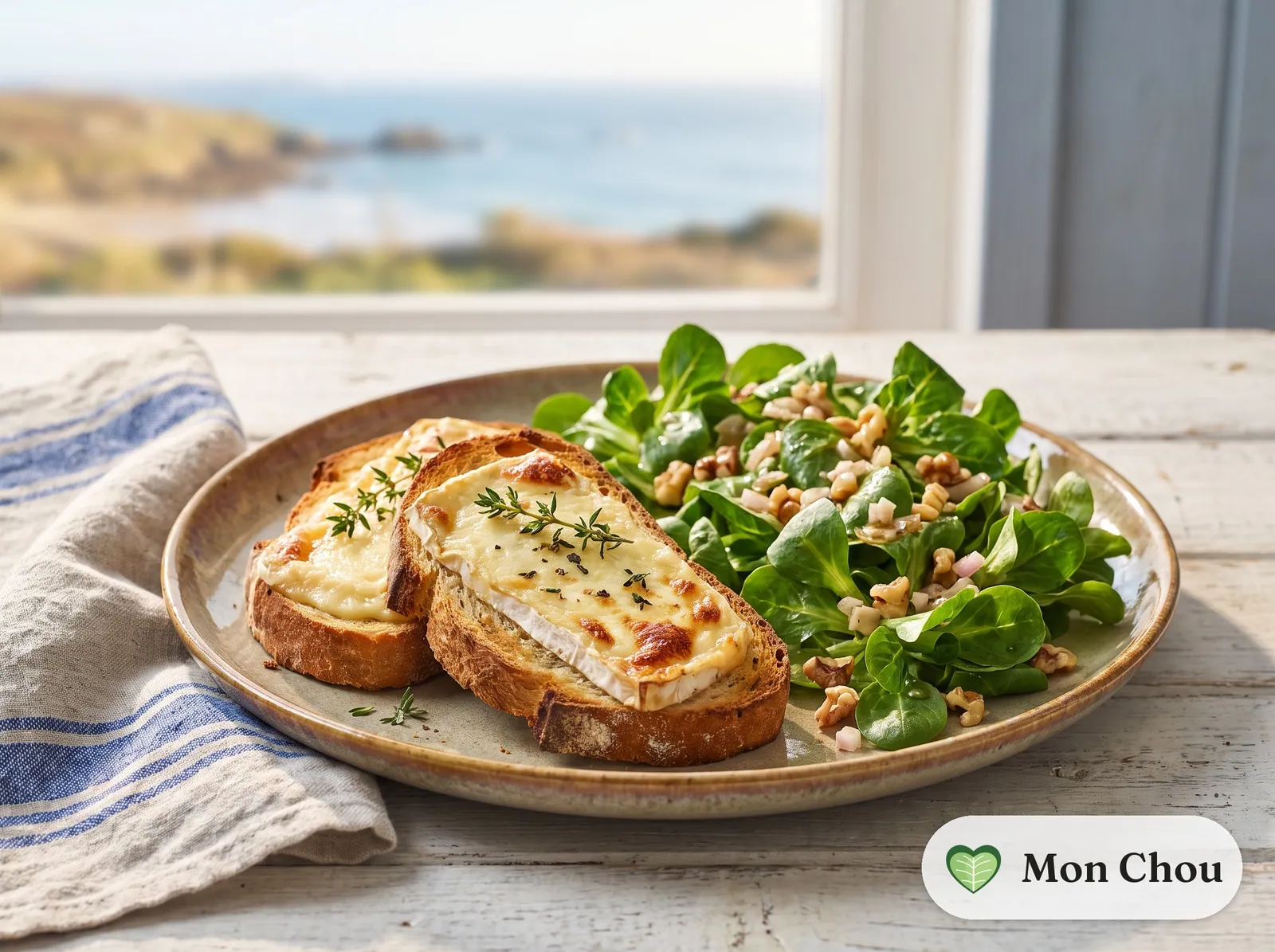 Croûtes au chaource et salade de mâche