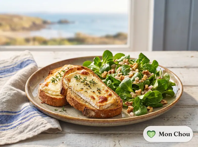 Croûtes au chaource et salade de mâche