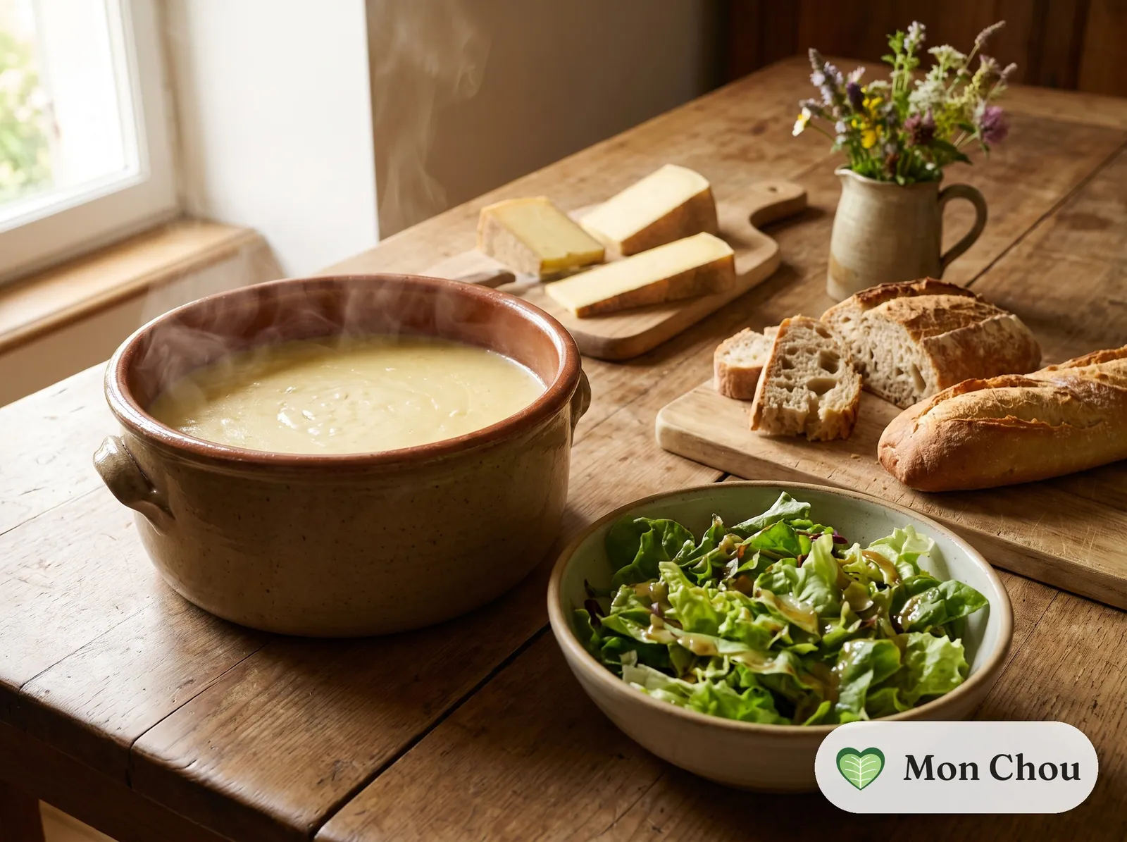 Fondue comtoise et salade verte