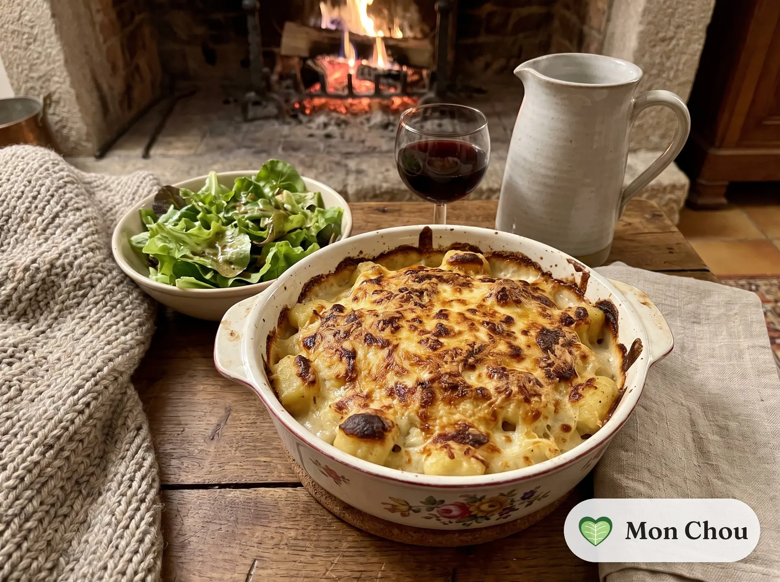 Gratinéed Parisian gnocchi with salad