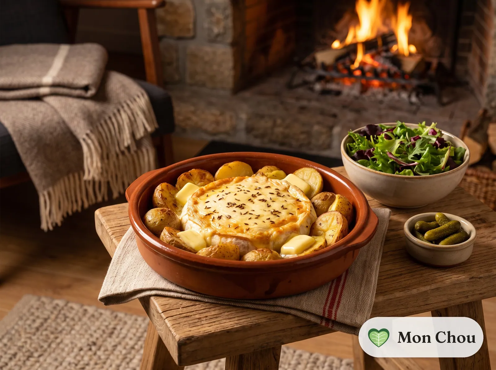 Roasted Munster cheese with cumin and potatoes