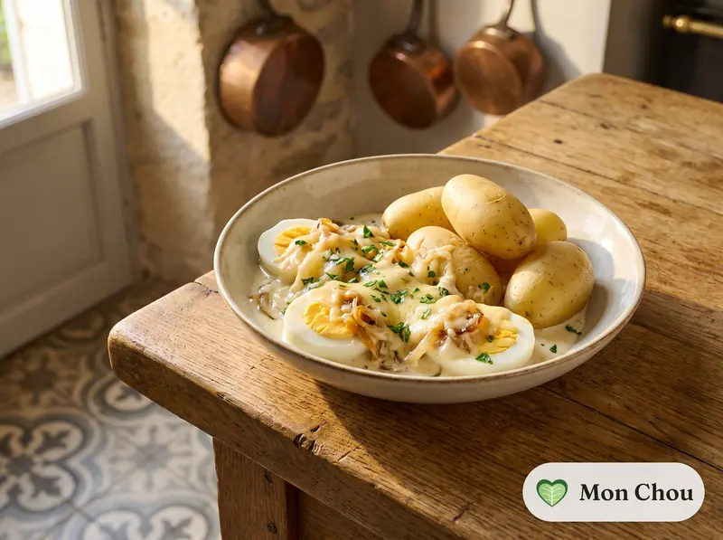 Œufs à la tripe et pommes vapeur