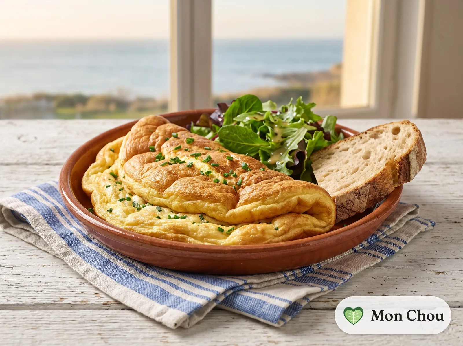 Omelette soufflée normande et salade