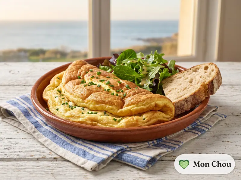 Omelette soufflée normande et salade