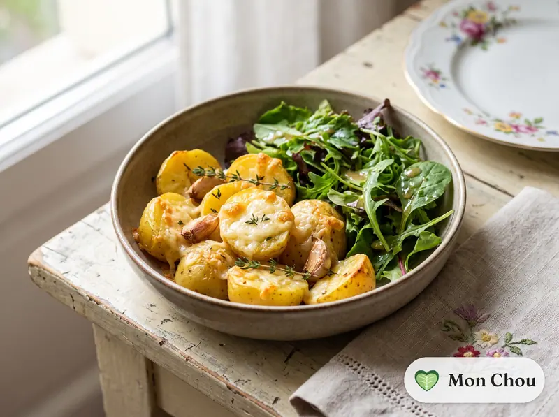 Pommes de terre rôties à l&rsquo;époisses et salade
