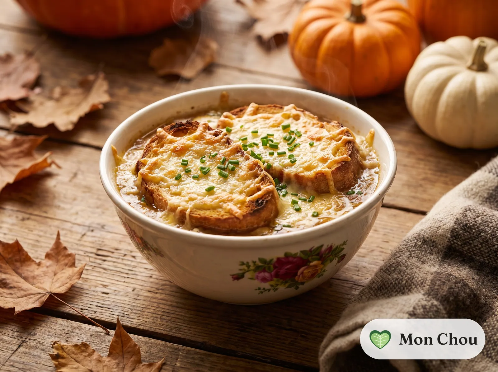 Potage parmentier et tartines au fromage
