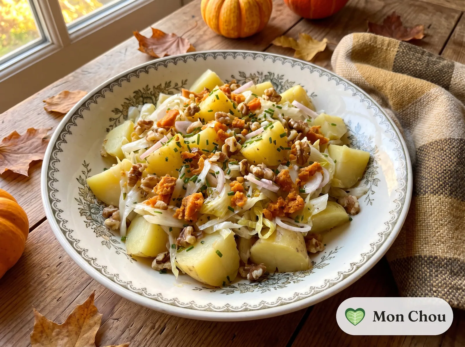 Belgian endive salad with mimolette, walnuts and potatoes