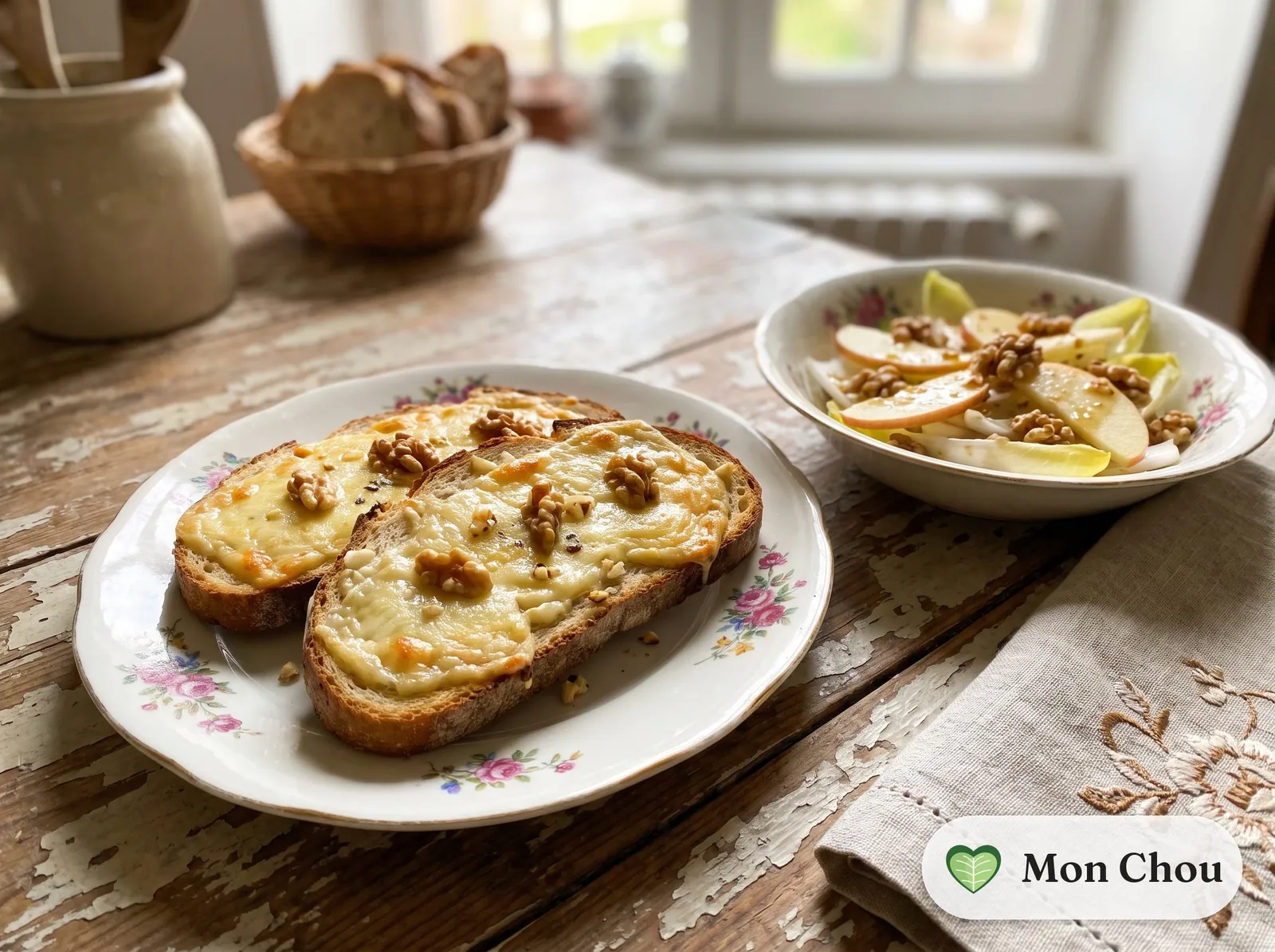 Hot Maroilles cheese toasts with endive salad