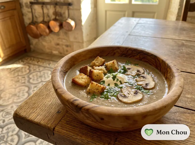 Velouté de champignons de Paris et croûtons