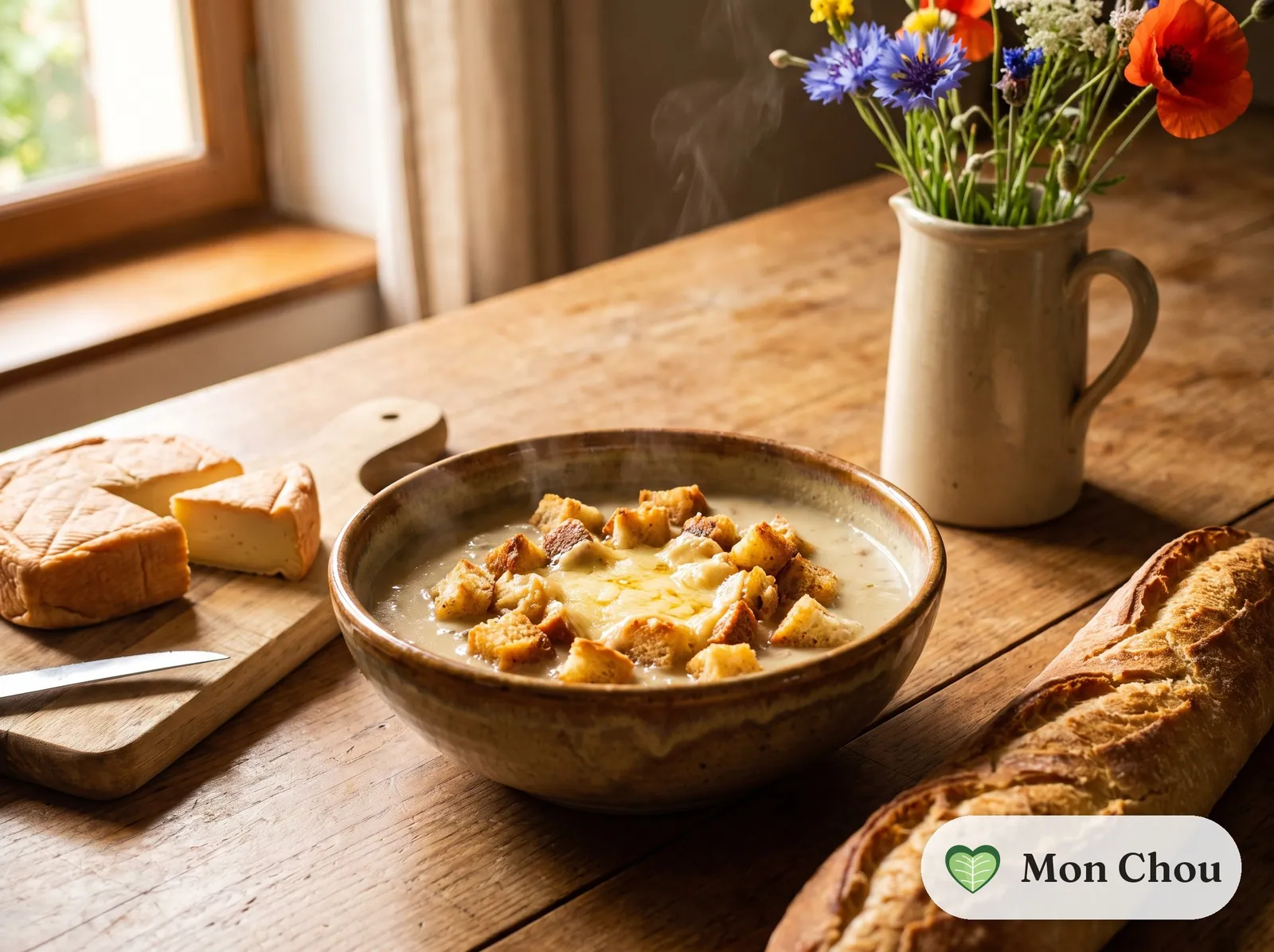 Velouté de chicons au maroilles et croûtons