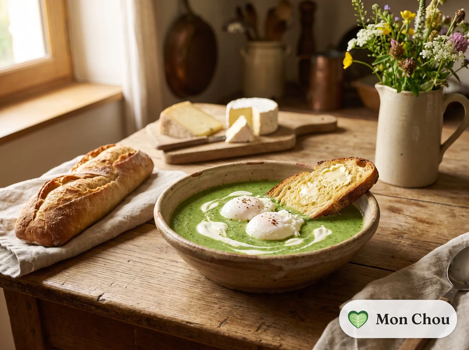 Velouté de cresson et œufs pochés