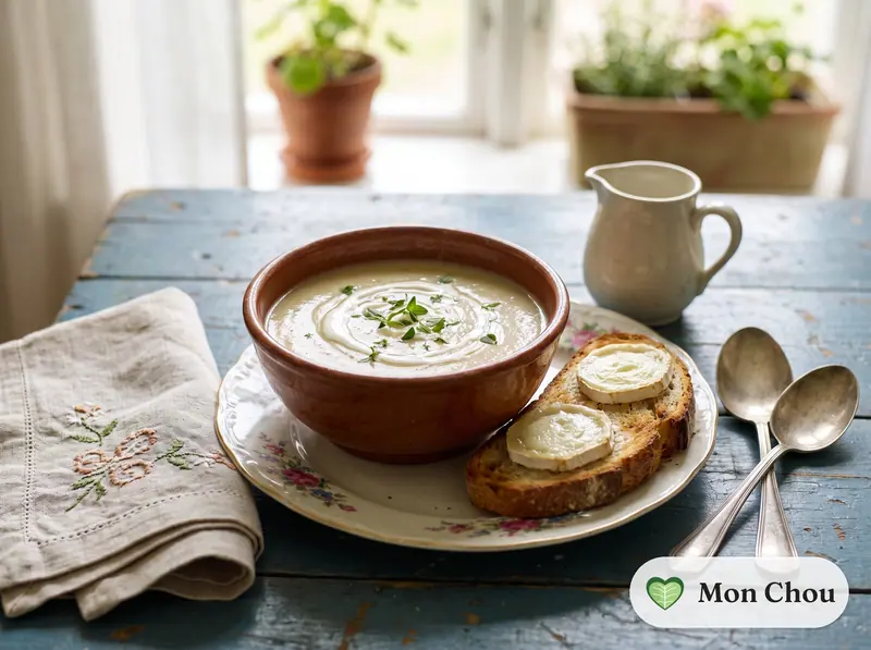Velouté de topinambours et tartines au chèvre