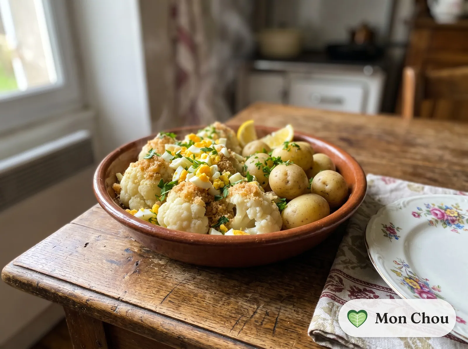 Polish style cauliflower with steamed potatoes