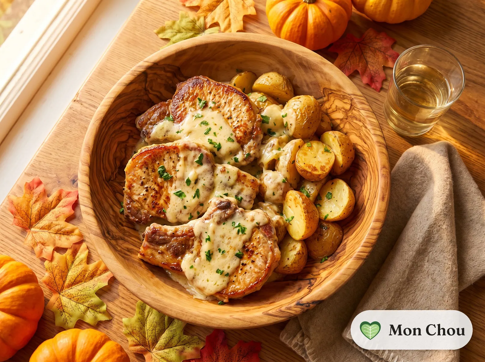 Côtes de porc à la cancoillotte et pommes de terre
