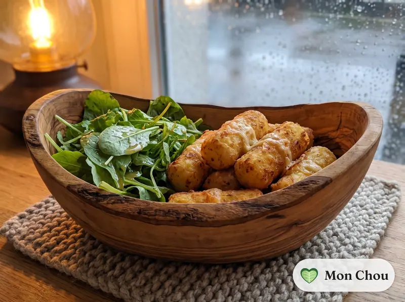 Potato and Comté croquettes with salad