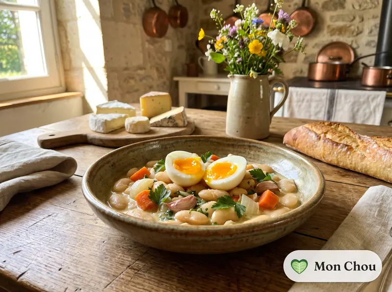 Haricots de Soissons à la crème et œufs mollets