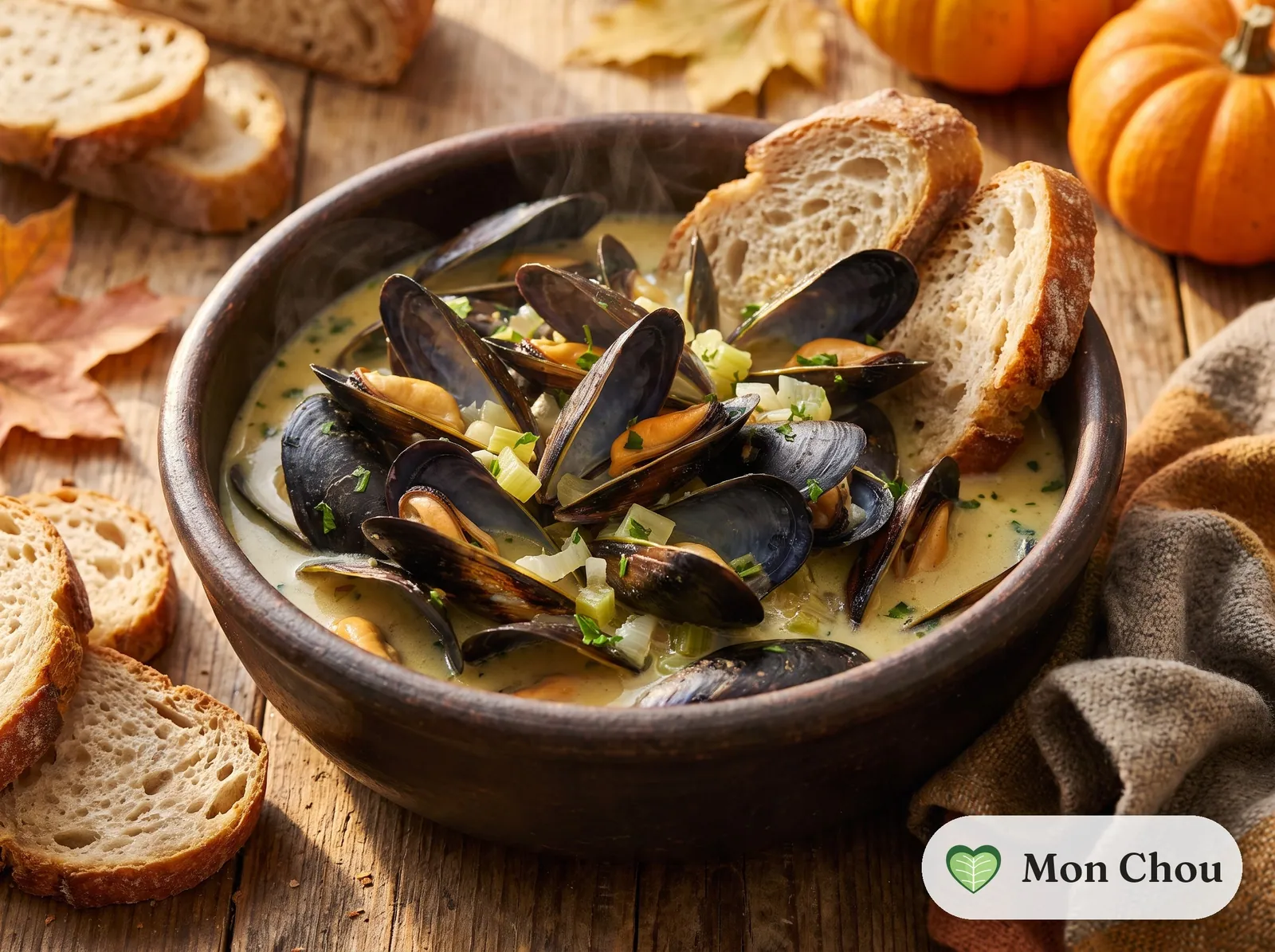 Moules à la bière et pain de campagne