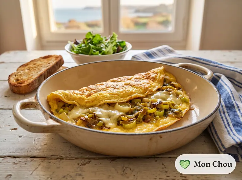 Omelette aux poireaux et au comté