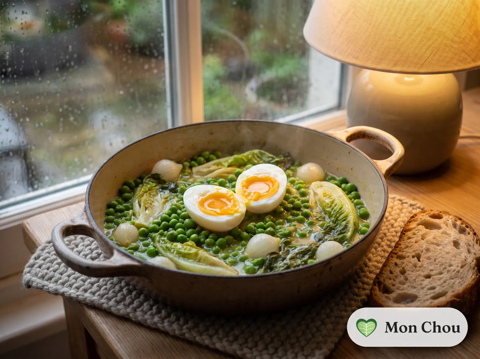 French style peas with soft boiled eggs