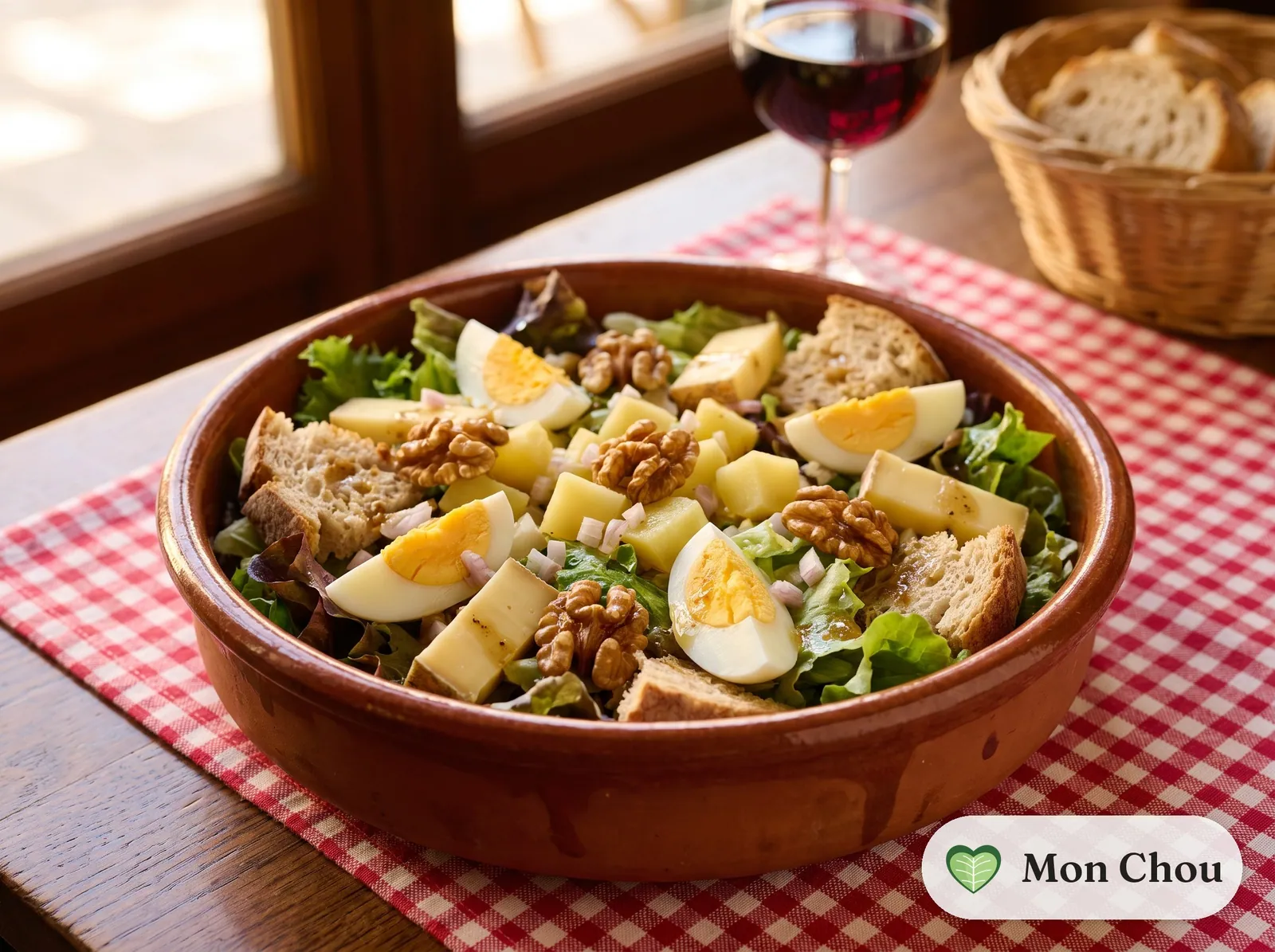 Salade composée au comté, noix et œufs durs
