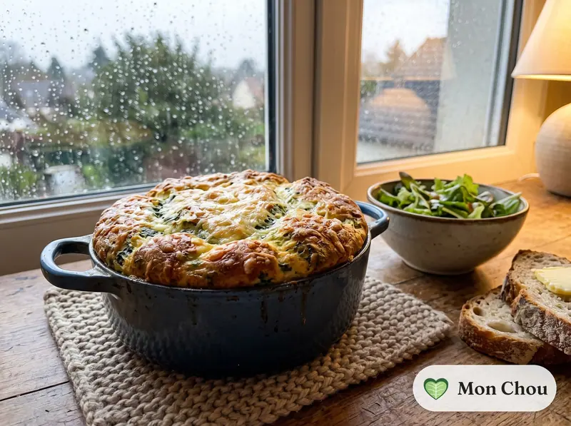 Soufflé aux épinards et salade verte