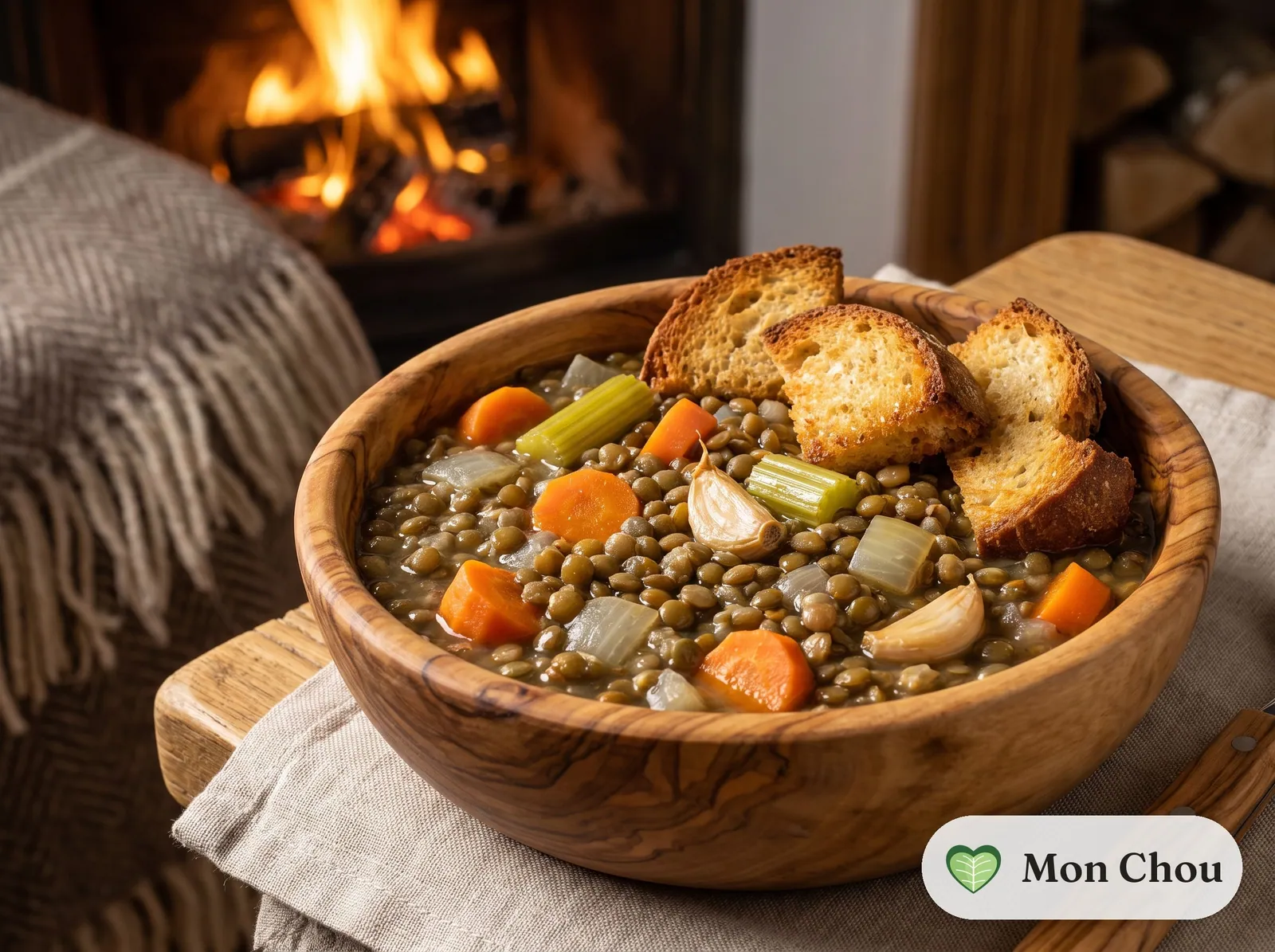 Soupe de lentilles vertes et croûtons